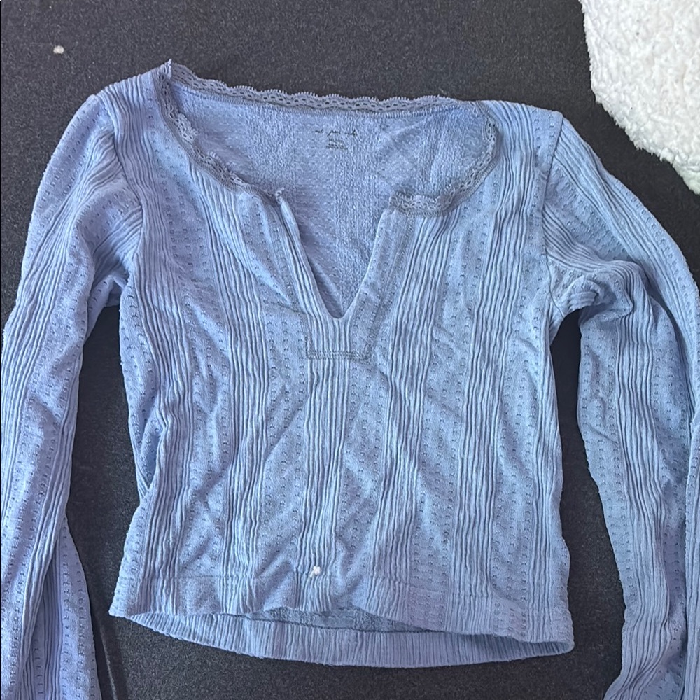 Urban Outfitters Fitted Blue Ribbed Long Sleeve crop top
